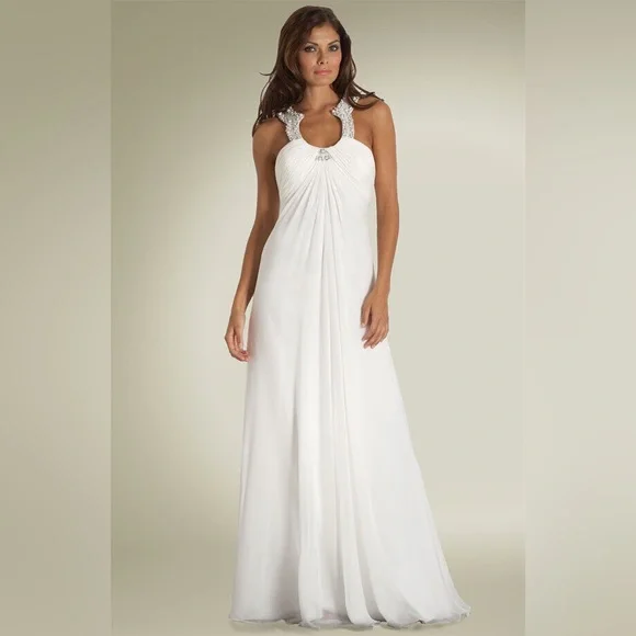 AIDAN MATTOX SILK IVORY BEADED KEYHOLE NECK EVENING GOWN SIZE 6 - Picture 13 of 13